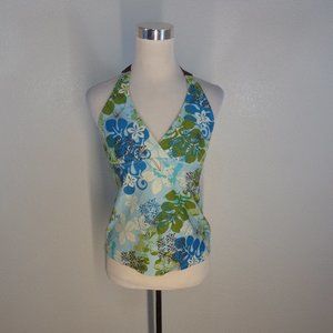 Athleta M Tall MT Tankini Swimsuit Top Blue Brown White